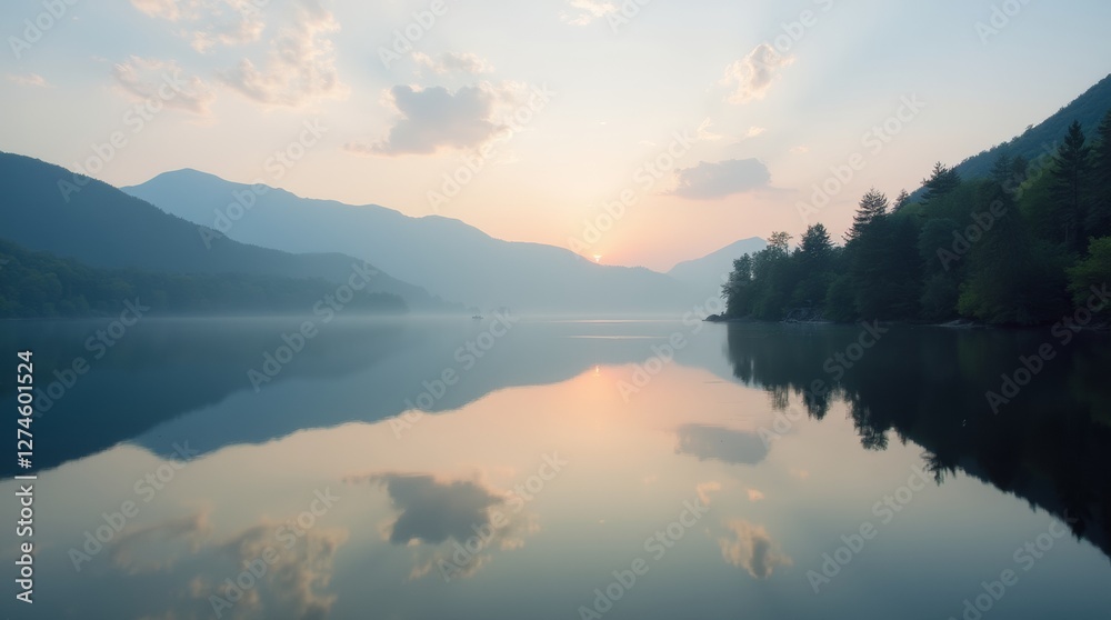 A tranquil scene of a still lake reflecting mountains and trees, captured during golden hour with soft light and calm water, evoking peaceful reflection. A tranquil scene of a still lake reflecting mountains and trees, captured during golden hour with soft light and calm water, evoking peaceful reflection.