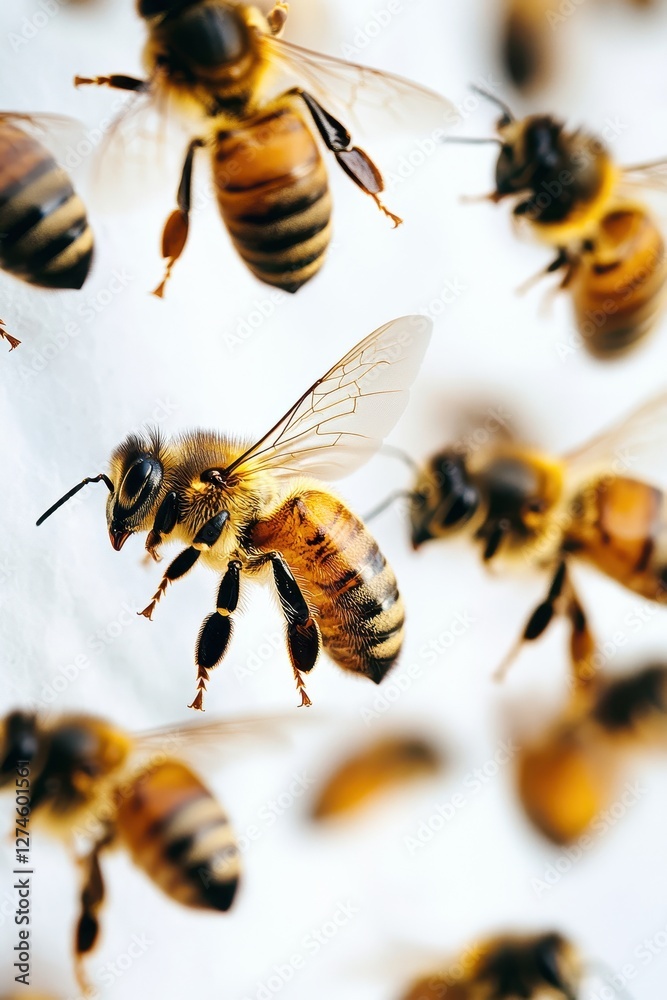 High-Resolution Images of Isolated Flying Bees Against a White Background, Showcasing Nature's Buzzing Pollinators in Black and Yellow High-Resolution Images of Isolated Flying Bees Against a White Background, Showcasing Nature's Buzzing Pollinators in Black and Yellow