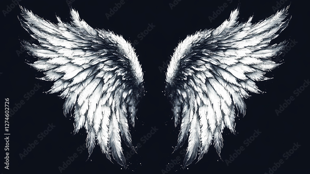 Obraz premium Set of black and white wings tattoo. Celestial Light Wings. Illustration