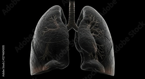 Detailed anatomical view of human lungs showing respiratory system and bronchial tree structure photo