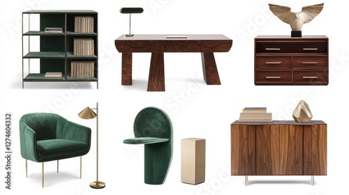 Modern Dark Wood & Emerald Green Office Furniture Collection photo