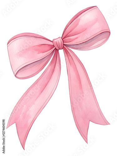 watercolor ribbon pink bow on white