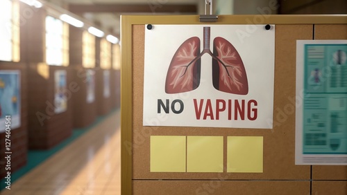 No vaping poster in school hallway promoting lung health awareness
