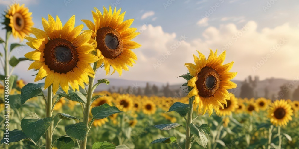 Vibrant watercolor sunflowers standing tall in a field, sunflowers, flowers Vibrant watercolor sunflowers standing tall in a field, sunflowers, flowers