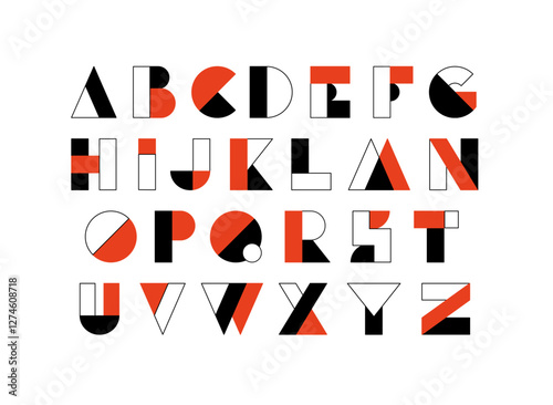 Typography font with geometric alphabet. Modern abstract typeface design with letters  in geometry style. Set of English characters and digits, vector illustration