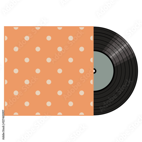 Vinyl disk in carton pack isolated on white retro style illustration vector art decor design 70s, 80s, 90s