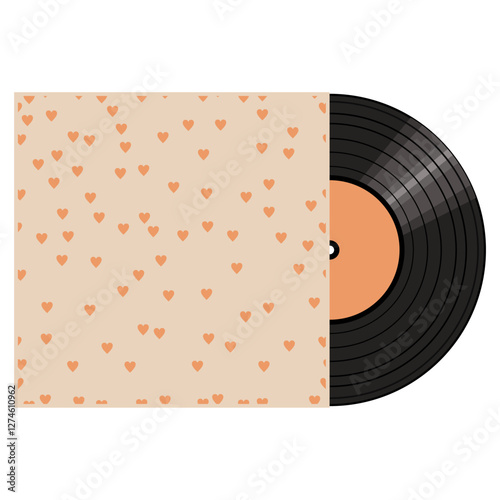 Vinyl disk in carton pack isolated on white retro style illustration vector art decor design 70s, 80s, 90s