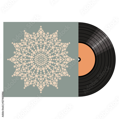 Vinyl disk in carton pack isolated on white retro style illustration vector art decor design 70s, 80s, 90s