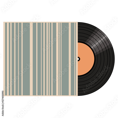 Vinyl disk in carton pack isolated on white retro style illustration vector art decor design 70s, 80s, 90s