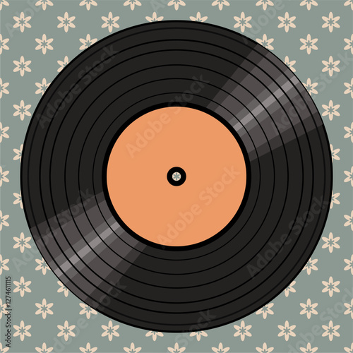 Vinyl disk retro style illustration vector art decor design 70s, 80s, 90s music pattern