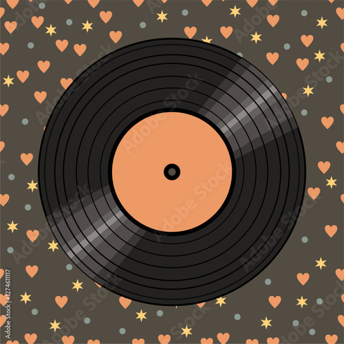 Vinyl disk retro style illustration vector art decor design 70s, 80s, 90s music pattern