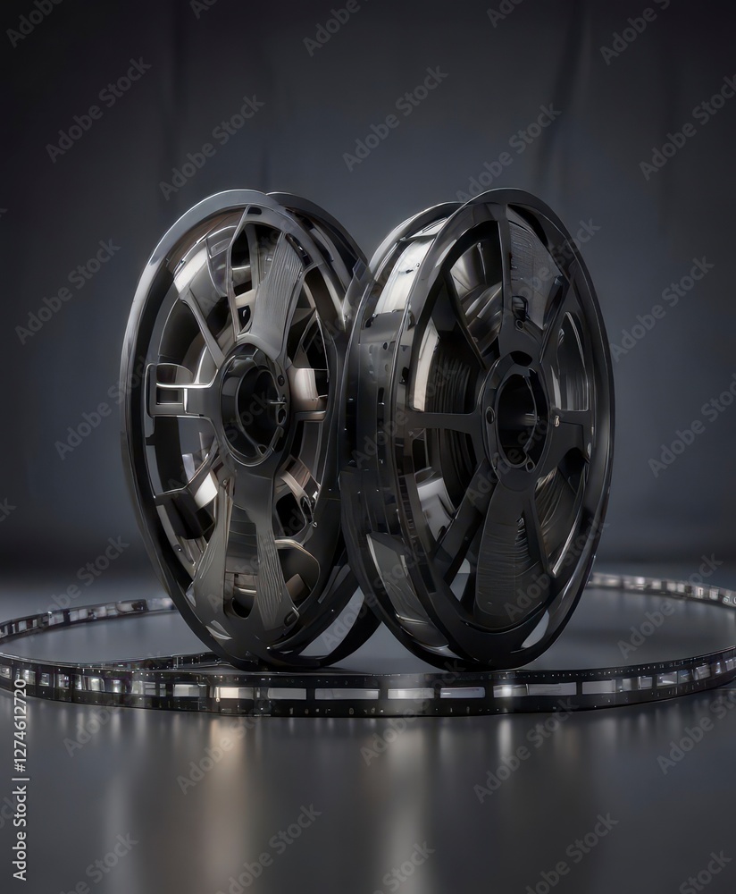 Obraz premium Vector illustration of a film strip with animated reels and spools, filmstrip animation vector , cinematic