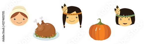 Happy Thanksgiving Holiday Object and Element Vector Set