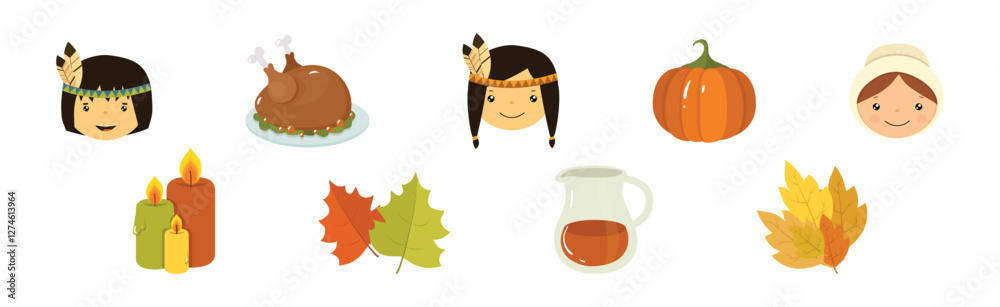 Fototapeta premium Happy Thanksgiving Holiday Object and Element Vector Set