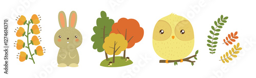 Autumn Forest and Woodland Object and Element Vector Set
