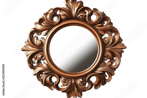 Elegant vintage mirror with intricate floral design reflecting light in a chic interior setting isolated on transparent background