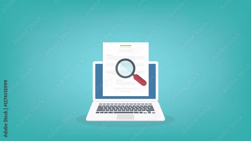 Document inspection. Online digital document inspection or assessment evaluation on laptop computer, contract review, analysis, inspection of agreement contract, compliance verification.	