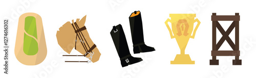 Equestrian Sport Flat Icons and Object Vector Set