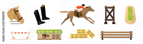 Equestrian Sport Flat Icons and Object Vector Set