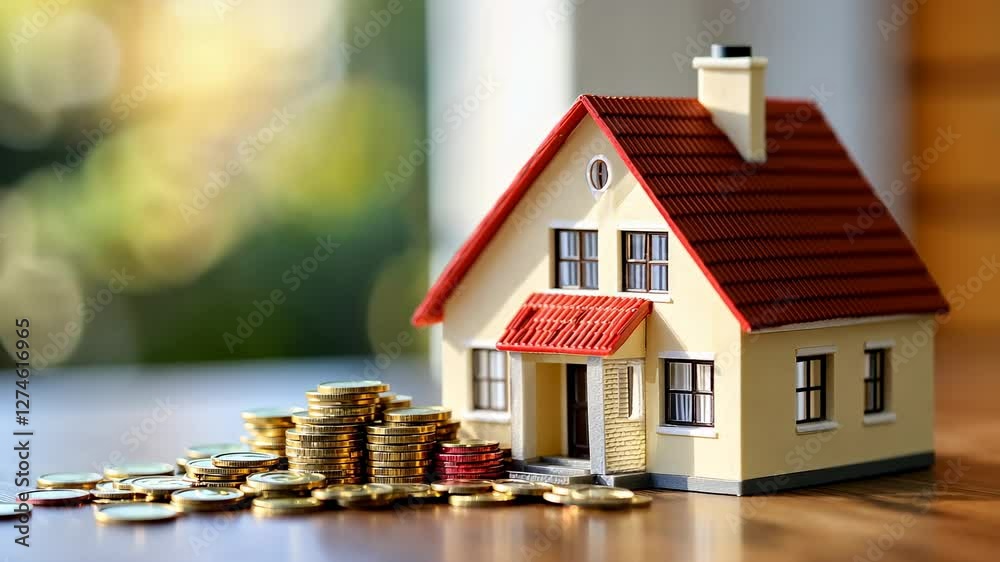 House and Coins: A visual representation of homeownership, finance, and real estate investment. House and Coins: A visual representation of homeownership, finance, and real estate investment.