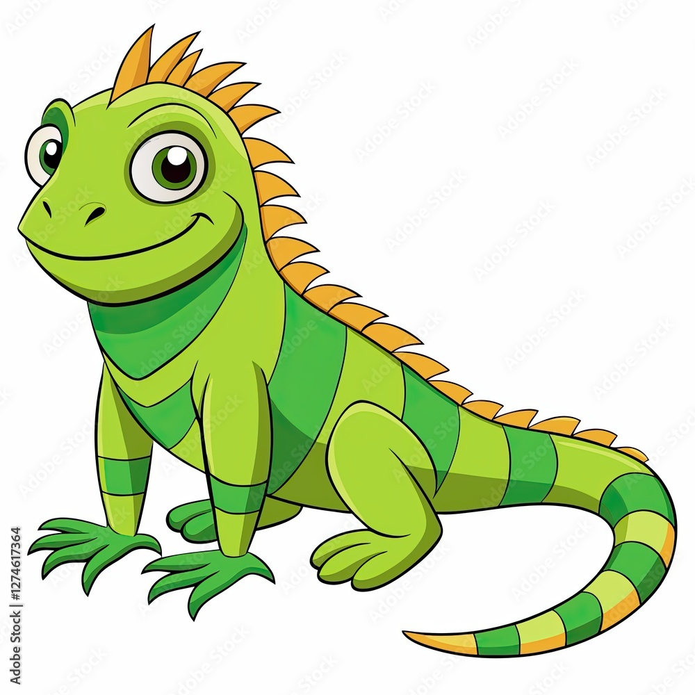 Fototapeta premium Cartoon iguana smiling against a white background