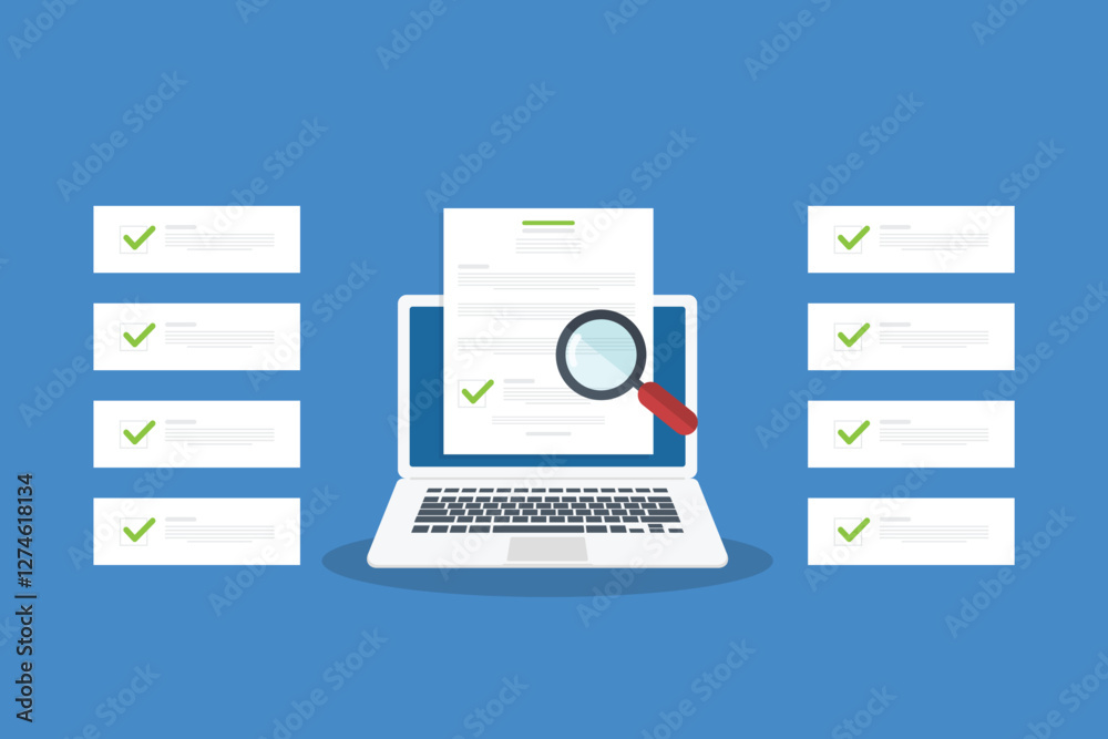 Online digital document inspection or assessment evaluation on laptop computer, contract review, analysis, inspection of agreement contract, compliance verification. Online digital document inspection or assessment evaluation on laptop computer, contract review, analysis, inspection of agreement contract, compliance verification.