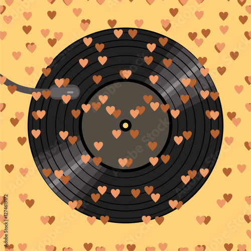 Vinyl disk retro style illustration vector art decor design 70s, 80s, 90s music pattern