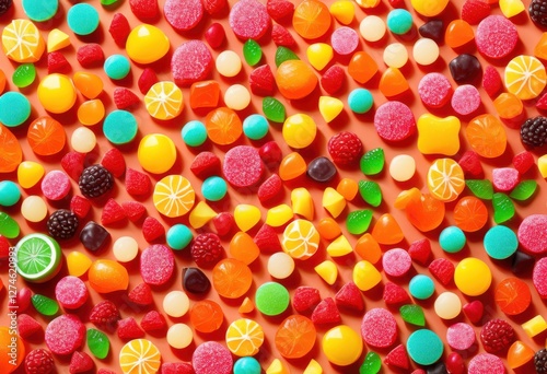 colorful luscious candy assortment fruit shapes bright pastel background awaiting delight your eyes taste buds, assorted, vibrant, confection, sweet