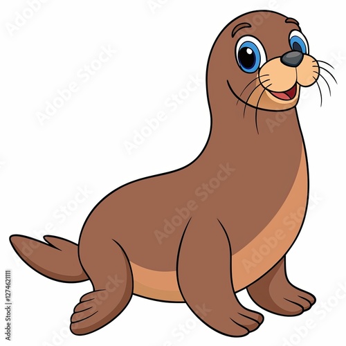 Sea Lion smiling joyfully against a white background