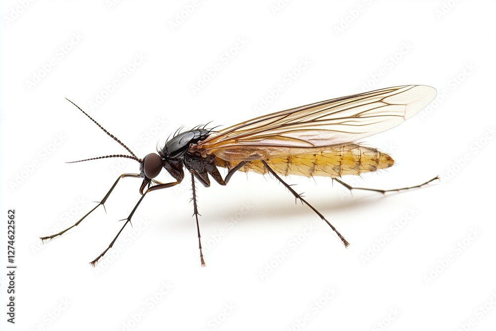 Dark-winged fungus gnat. on isolated white background. macro Dark-winged fungus gnat. on isolated white background. macro