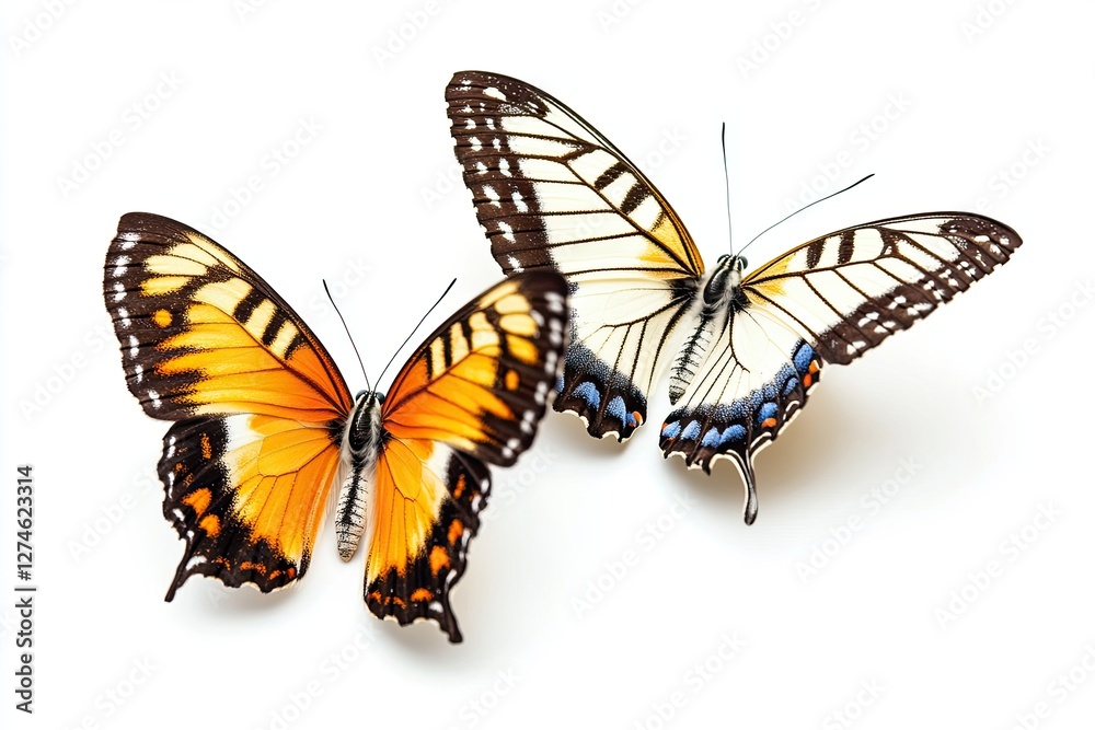 Fototapeta premium Two beautiful butterflies isolated on white background.