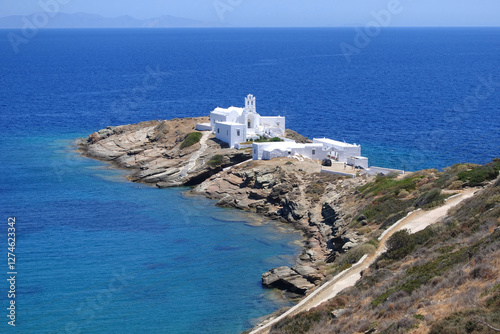 Obraz na płótnie Beautiful church of Chrysopigi built in a small seaside peninsula, Sifnos island, Cyclades, Greece w salonie