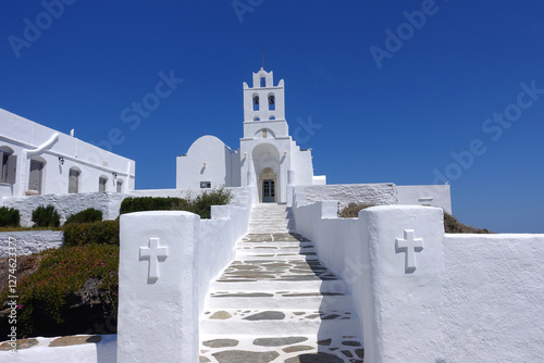 Beautiful church of Chrysopigi built in a small seaside peninsula, Sifnos island, Cyclades, Greece