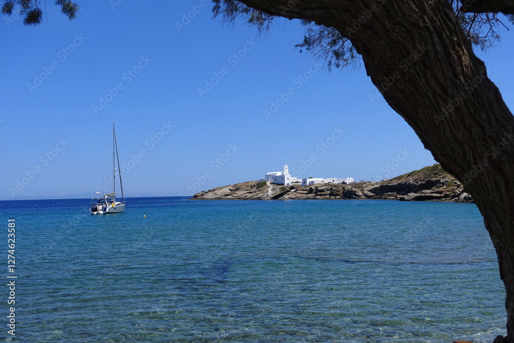 Beautiful church of Chrysopigi built in a small seaside peninsula, Sifnos island, Cyclades, Greece