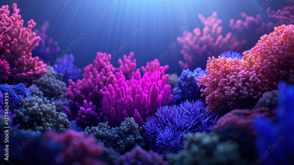 Fototapeta premium Vibrant underwater scene with colorful coral formations.