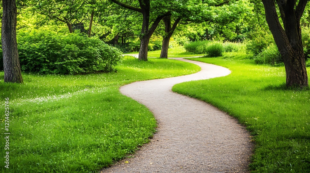 Winding Path Through Lush Green Park Landscape Winding Path Through Lush Green Park Landscape