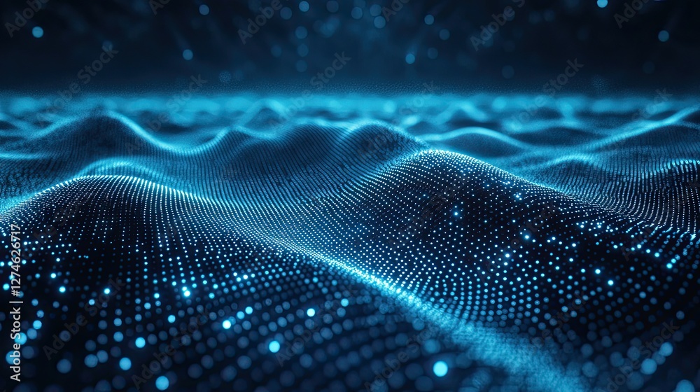 Blue wave connection dots and lines in an abstract technology background, showcasing science and big data with 3D rendering and network connections Blue wave connection dots and lines in an abstract technology background, showcasing science and big data with 3D rendering and network connections
