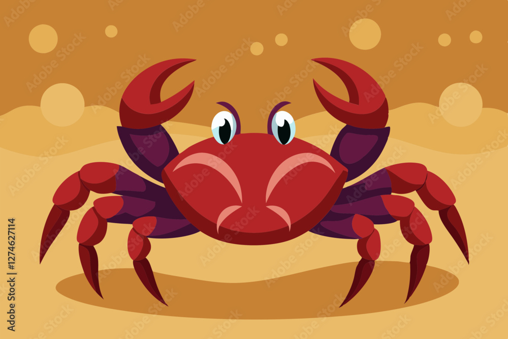 Fototapeta premium Vector Art of a Crab with Large Claws on a Seabed