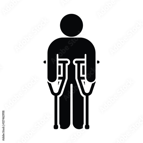 man with crutch, injury icon, person standing isolated on transparent, stick figure stickman, human silhouette	
