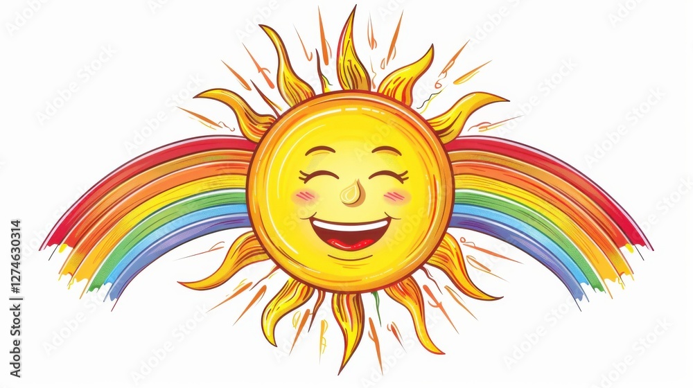 Sun icon with a rainbow, spreading colorful joy, on a white background Sun icon with a rainbow, spreading colorful joy, on a white background