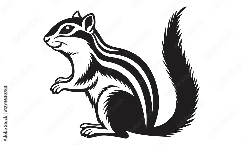 Chipmunk silhouette vector iilustration, monochrome design, hand drawn illustration, detailed art vector, minimalist design, isolated on a white background Chipmunk silhouette vector iilustration, monochrome design, hand drawn illustration, detailed art vector, minimalist design, isolated on a white background