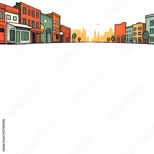 cartoon cityscape decorative vector element with white area for insertion