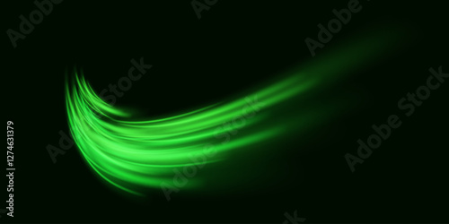 Curved bright vortex speed lines. Green speed lines in gloves. Glowing light effect. Vector.EPS 10.