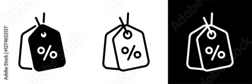 Shopping tag, discount coupon, label with percentage symbol, low price. Black editable linear symbol on transparent background, vector 10 eps.