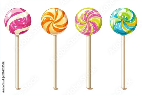 Wallpaper Mural Set of colorful sweet cute lollipops chupa chups. Round multicolored candies on a stick in cartoon style. Torontodigital.ca
