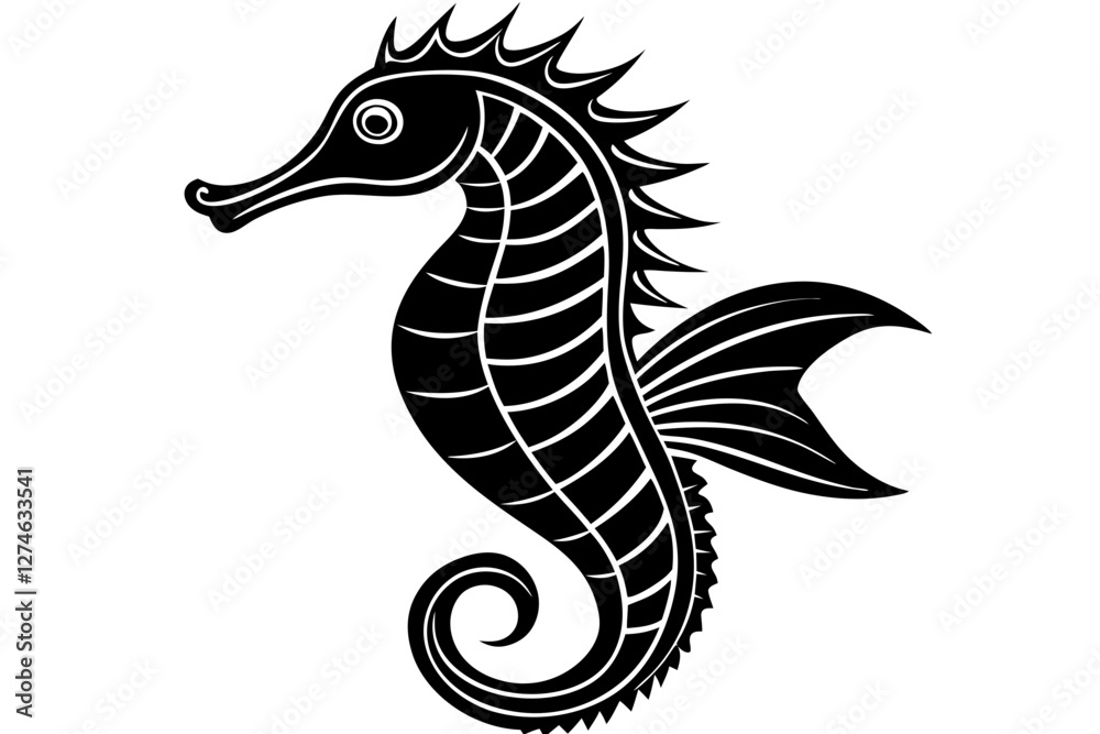 Obraz premium Elegant Seahorse Vector Art with Curved Body and Fine Ridges