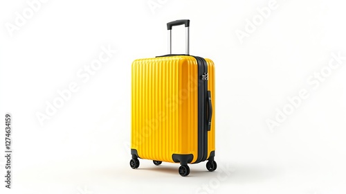 Yellow travel suitcase with wheels isolated images