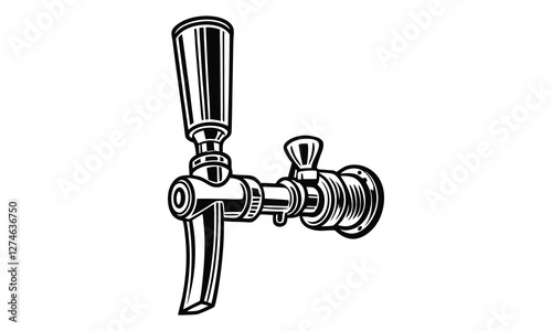 Monochrome vintage concept of beer tap illustration, minimalist design, detailed art, isolated on a white background