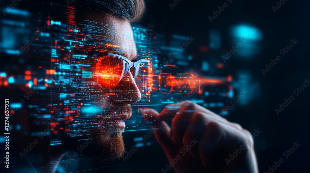 Fototapeta premium Govt-controlled AI alters history using advanced digital tech and interfaces