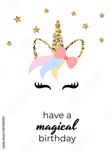 Vector illustration of a magic cute unicorn with stars
